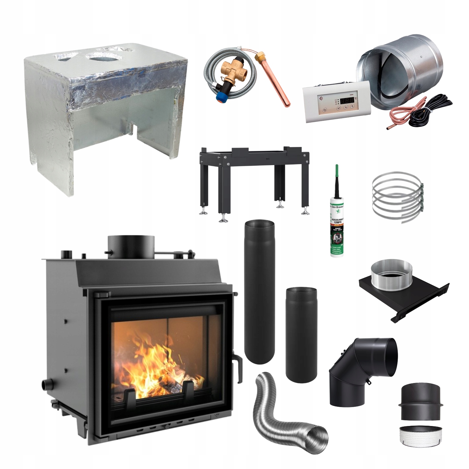 Wkład kominkowy z płaszczem wodnym MAJA DECO 8 kW ZESTAW STEROWNIK MSK