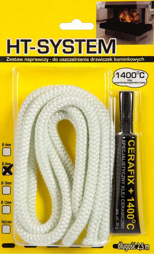 ZESTAW NAPRAWCZY DO USZCZELNIANIA KOMINKA, PIECA KLEJ + SZNUR Ø12mm