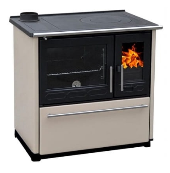 Kuchnia piec na drewno Plamen GLASS 850 kremowa - lewy wylot spalin