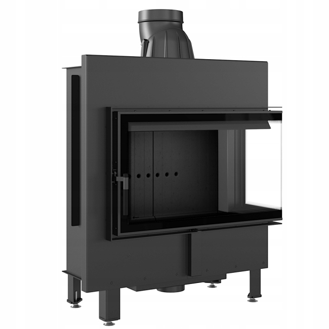Kominek powietrzny stalowy LUCY prawy BS 14 kW Ø 200 BLACK-czarne wyłożenie